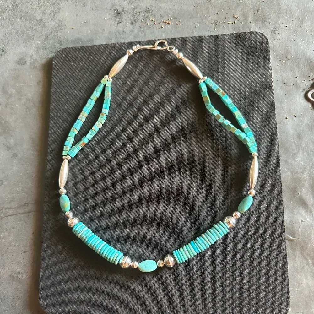 Hand Crafted “One of a Kind” Turquoise & Sterling Silver Necklace - Picture 1 of 1